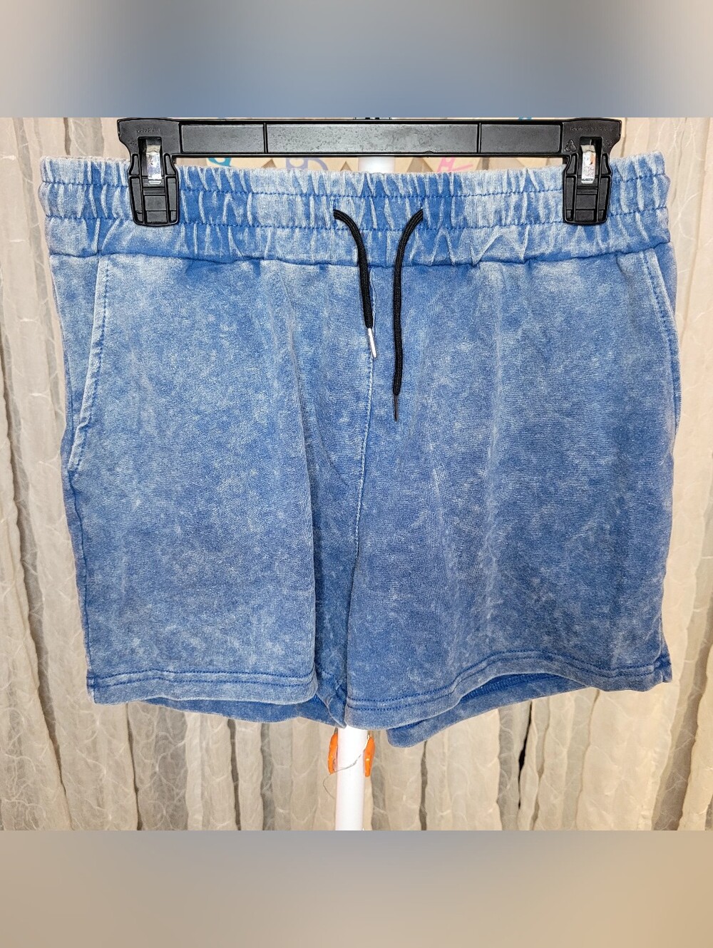 2-Piece Blue Mineral Acid Wash Matching Tee & High Rise Shorts Lounge Set XL - Picture 6 of 8